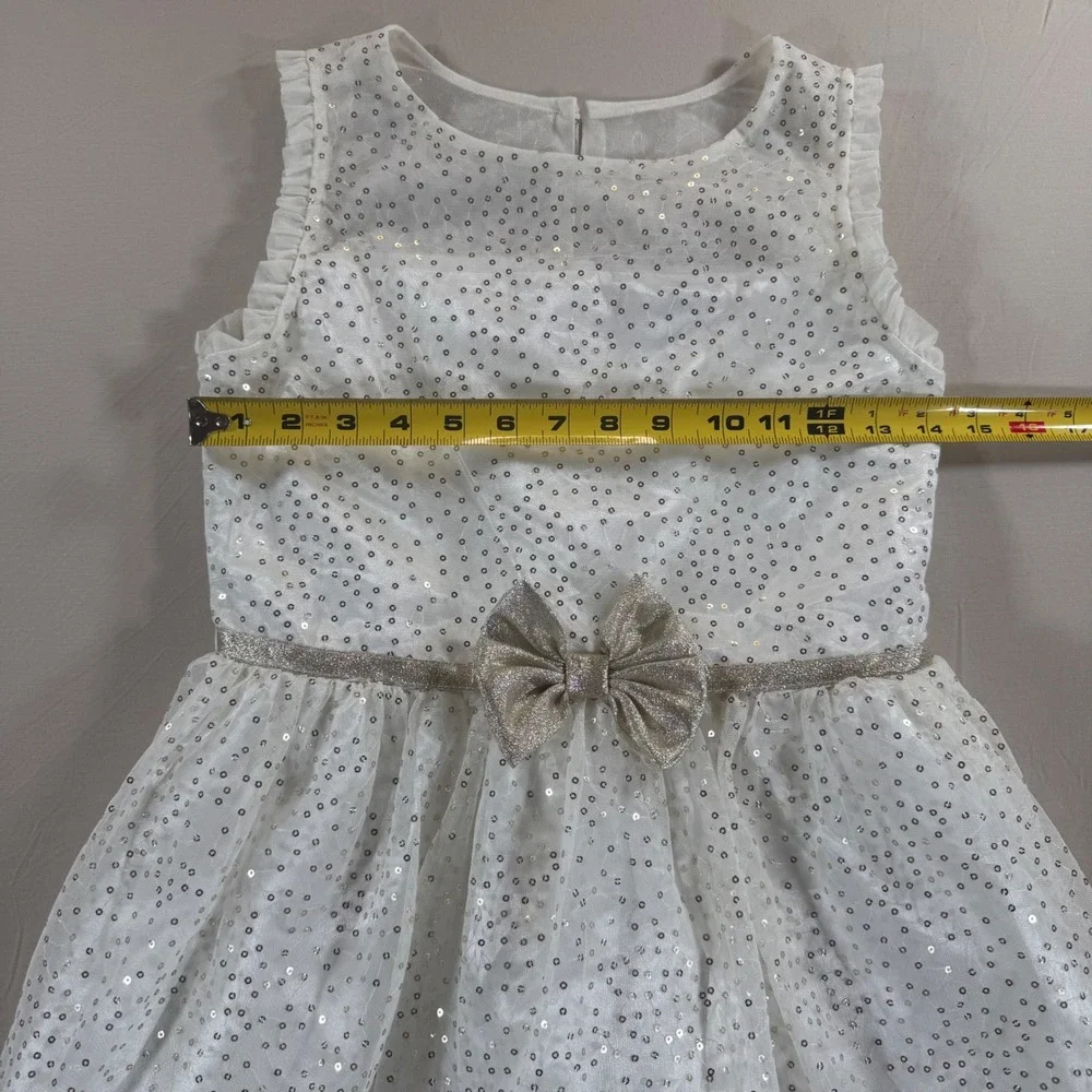 Jona Michelle Girls Sequin Party Dress with Faux Fur Bolero Shrug White Size 12‎